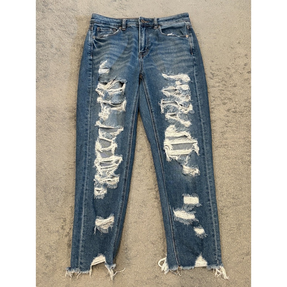 American Eagle Jeans Womens 4S Mom Jean Medium Wash Blue Distressed Ripped